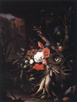 亞伯拉罕 米尼翁 Still-Life with Fishes and Bird Nest